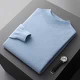 FOESCE 100% Pure Wool Cashmere Sweater Men's Half Turtleneck Pullover Casual Fashion Thickening Top Knitting Sweater