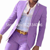 FOESCE 2 Pieces Beige Suit for Men Slim Fit Wedding Groom Tuxedo Groomsmen Suits Male Fashion Smoking Costume Homme Blazer with Pants