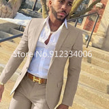 FOESCE 2 Pieces Beige Suit for Men Slim Fit Wedding Groom Tuxedo Groomsmen Suits Male Fashion Smoking Costume Homme Blazer with Pants