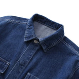 FOESCE  Spring Overalls Men's Denim Jumpsuits Loose Long Sleeve Lapel Solid Color Blue Jeans Hip Hop Pants Fashion Freight Trousers