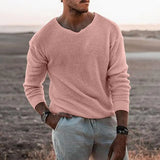 FOESCE 2025 Spring Men Sweater Fashion Solid Color V Neck Long Sleeve Knitted Pullover Sweater Soft Slim Casual Sweater