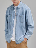 FOESCE 2024 Autumn New Denim Shirt Men Classic Casual Chest Pockets Soft Cotton Long Sleeve Cowboy Loose Blue Jeans Shirts