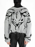 FOESCE 2025 Ecological village Black White Pullovers Y2k Clothes Sweaters Destroyed Ripped Women's sweater Harajuku Hole Sweater