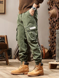 FOESCE 2025 New Autumn Cargo Pants Men Multi-Pockets Washed Cotton Work Wear Cargo Jogger Military Overalls Elastic Waist Male Trousers