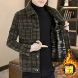 FOESCE 2025 Winter Plaid Woolen Jackets Men Fashion Slim Fit Thickened and Warm Trench Coat Casual Business Streetwear Overcoat M-4XL