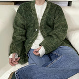 FOESCE 2024 Autumn Men's V-neck Knit Cardigan Jacket Fashion Loose Casual Korean Style Clothing Trend New Male Sweater Coat