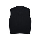 FOESCE 2025 Early Autumn Simple Black V-neck Knitted Sweater Vest for Men Classic Fashion Harajuku Loose Casual All-match Inner Vest