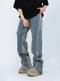 FOESCE 2025 Kanye Y2K Streetwear Washed Blue Baggy Stacked Jeans Pants For Men Clothing Ankle Zipper Straight Vintage Denim Trousers