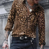 FOESCE 2025 Leopard Print Pattern Lapel Button men's Shirt 3D Printed Casual Fashion Long Sleeved Shirt Street Unisex Clothing Top