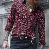 FOESCE 2025 Leopard Print Pattern Lapel Button men's Shirt 3D Printed Casual Fashion Long Sleeved Shirt Street Unisex Clothing Top