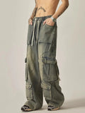 FOESCE 2025 New High Street Summer Retro Washed Straight Tube Workwear Jeans Pockets for Men and Women Casual Loose American Pants y2k