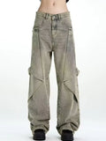 FOESCE 2025 New Hip Hop Wide Leg Jeans For Men Washed Distressed Baggy Denim Trousers High Street Deconstruction Cargo Jean Y2K Pants