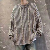 FOESCE 2025 New Striped Knitted Sweater Men's Korean Fashion Streetwear Pullovers Knitwear Autumn Y2K Vintage Patchwork Jersey Hombre