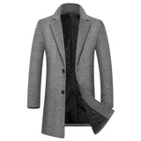 FOESCE 2025 New Style Thickened Cotton-Padded Plaid Wool Coat, Men Mid-Long Windbreaker, Slim Fit Lapel Outerwear for Autumn and Winter