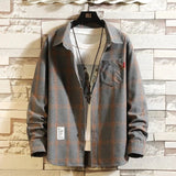 FOESCE 2025 New Summer Men's Plaid Shirt Button Pocket Casual Fashion Elegant Long sleeve Shirt Turn Down Collar