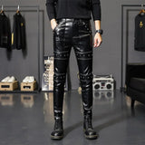 FOESCE 2025 New Winter Spring Mens Skinny Biker Leather Pants Fashion Faux Leather Motorcycle Trousers for Male Trouser Stage Club Wear