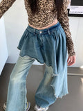 FOESCE 2025 Ropa Y2K Fashion Ribbon Washed Blue Slim Stacked Flare Jeans Pants For Women Designer Clothes Gothic Lady Denim Trousers