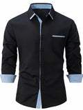 FOESCE 2025 Spring and Autumn New Men's Casual Shirt Fashion Long Sleeve Multi-Button Solid Color Shirt Men's Top