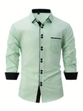 FOESCE 2025 Spring and Autumn New Men's Casual Shirt Fashion Long Sleeve Multi-Button Solid Color Shirt Men's Top