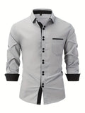 FOESCE 2025 Spring and Autumn New Men's Casual Shirt Fashion Long Sleeve Multi-Button Solid Color Shirt Men's Top