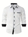 FOESCE 2025 Spring and Autumn New Men's Casual Shirt Fashion Long Sleeve Multi-Button Solid Color Shirt Men's Top