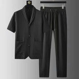 FOESCE 2025 Summer New Fashion Suit Men's Short Sleeve High end Quality Casual Set Korean Edition Casual Two Piece Set Ice Silk Cool