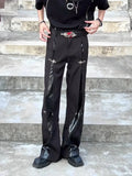 FOESCE 2025 y2k Style Black Men Cargo Outdoor Tracksuit Pants Y2K Design buttons Sweatpants Leather splicing Male Long Trousers Pantalo