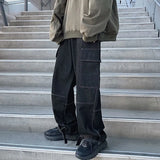 FOESCE 2025Autumn Cargo jeans men Wide Leg Denim pants Loose Jeans Straight Baggy Men's Jeans hip hop Streetwear Neutral denim Trousers