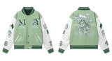 FOESCE 2024amirinew Men's Women's Loose-fit Baseball Jacket Cartoon Embroidery Pattern Autumn/winter Stylish Splice Leather Sleeve