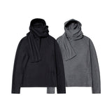 FOESCE 2025 Spring Men's New Hooded Bottom Shirt Layering Poncho Scarf Neck Hooded Niche Design Loose Pullover Sweatshirt Top