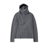 FOESCE 2025 Spring Men's New Hooded Bottom Shirt Layering Poncho Scarf Neck Hooded Niche Design Loose Pullover Sweatshirt Top