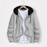 FOESCE 2025 Spring and autumn men waffle lattice color breasted hooded casual cardigan coat new fashion loose outdoor sports men's top