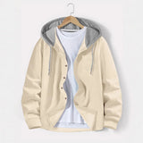 FOESCE 2025 Spring and autumn men waffle lattice color breasted hooded casual cardigan coat new fashion loose outdoor sports men's top