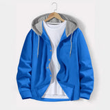 FOESCE 2025 Spring and autumn men waffle lattice color breasted hooded casual cardigan coat new fashion loose outdoor sports men's top