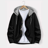 FOESCE 2025 Spring and autumn men waffle lattice color breasted hooded casual cardigan coat new fashion loose outdoor sports men's top