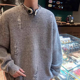 FOESCE 3 Colors Sweaters Men Chic Ripped All-match Loose Fashion Korean Style Basic Unisex Couples Knitwear Autumn College Clothing BF