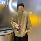 FOESCE 3 Colors Sweaters Men Chic Ripped All-match Loose Fashion Korean Style Basic Unisex Couples Knitwear Autumn College Clothing BF