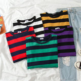 FOESCE 5 colors Women Cotton Purple Striped Tops Slim Fit t shirt Harajuku Tshirt Summer Long Sleeve Korean Feminina oversized t shirt