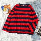 FOESCE 5 colors Women Cotton Purple Striped Tops Slim Fit t shirt Harajuku Tshirt Summer Long Sleeve Korean Feminina oversized t shirt