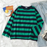 FOESCE 5 colors Women Cotton Purple Striped Tops Slim Fit t shirt Harajuku Tshirt Summer Long Sleeve Korean Feminina oversized t shirt