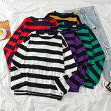 FOESCE 5 colors Women Cotton Purple Striped Tops Slim Fit t shirt Harajuku Tshirt Summer Long Sleeve Korean Feminina oversized t shirt