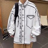 FOESCE Handsome Men Tops 2025 Manga Cartoon Printed Line Shirt Fashion Male Streetwear Hot Sale Loose Long Sleeved Blouse S-5XL