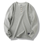 FOESCE 85% Cotton Henry Collar Waffle Pattern T Shirts for Men 2025 Spring Fashion Long Sleeve Solid Basic Tees Youth Male Casual Tops