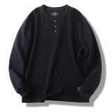FOESCE 85% Cotton Henry Collar Waffle Pattern T Shirts for Men 2025 Spring Fashion Long Sleeve Solid Basic Tees Youth Male Casual Tops