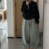 FOESCE Oversize Woman Grey Black Sweatpants Y2K Korean Streetwear Loose Casual Jogger Pants High Waist All Match Drawstring Trousers
