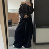 FOESCE Oversize Woman Grey Black Sweatpants Y2K Korean Streetwear Loose Casual Jogger Pants High Waist All Match Drawstring Trousers