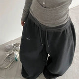 FOESCE Oversize Woman Grey Black Sweatpants Y2K Korean Streetwear Loose Casual Jogger Pants High Waist All Match Drawstring Trousers