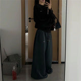 FOESCE Oversize Woman Grey Black Sweatpants Y2K Korean Streetwear Loose Casual Jogger Pants High Waist All Match Drawstring Trousers