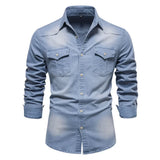 FOESCE AIOPESON Brand Elastic Cotton Denim Shirt Men Long Sleeve Quality Cowboy Shirts for Men Casual Slim Fit Mens Designer Clothing