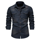 FOESCE AIOPESON Brand Elastic Cotton Denim Shirt Men Long Sleeve Quality Cowboy Shirts for Men Casual Slim Fit Mens Designer Clothing